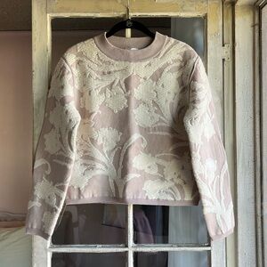 Club Monaco Pink Cream Wool and Cashmere Blend Floral Print Long Sleeve Sweater